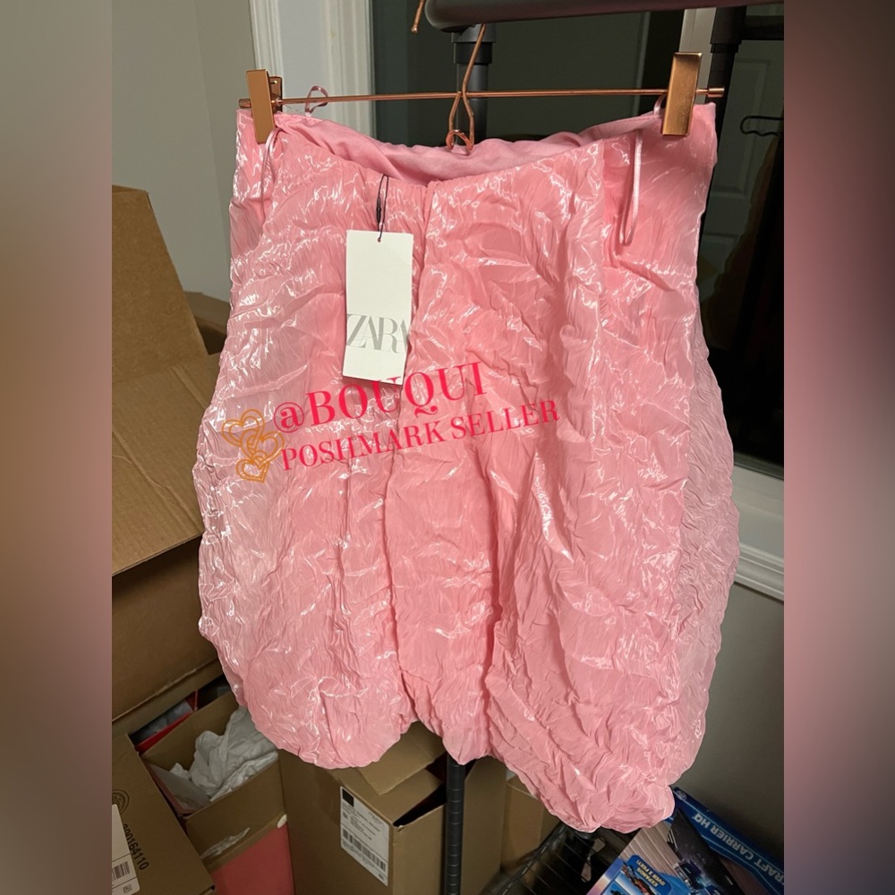BLOGGERS FAV ZARA PINK ORGANZA BALLOON MINI DRESS - Picture 3 of 11